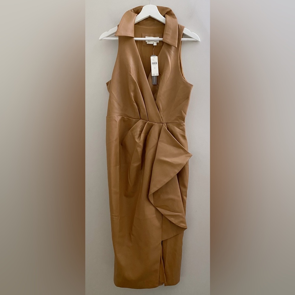 By Anthropologie Faux Leather Sleeveless V-Neck Midi Dress size 10 new nwt cedar - Picture 5 of 6